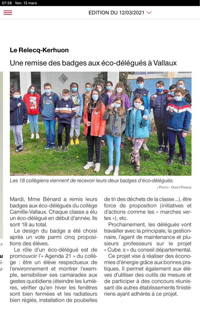 Ouest-France du 12 mars 2021